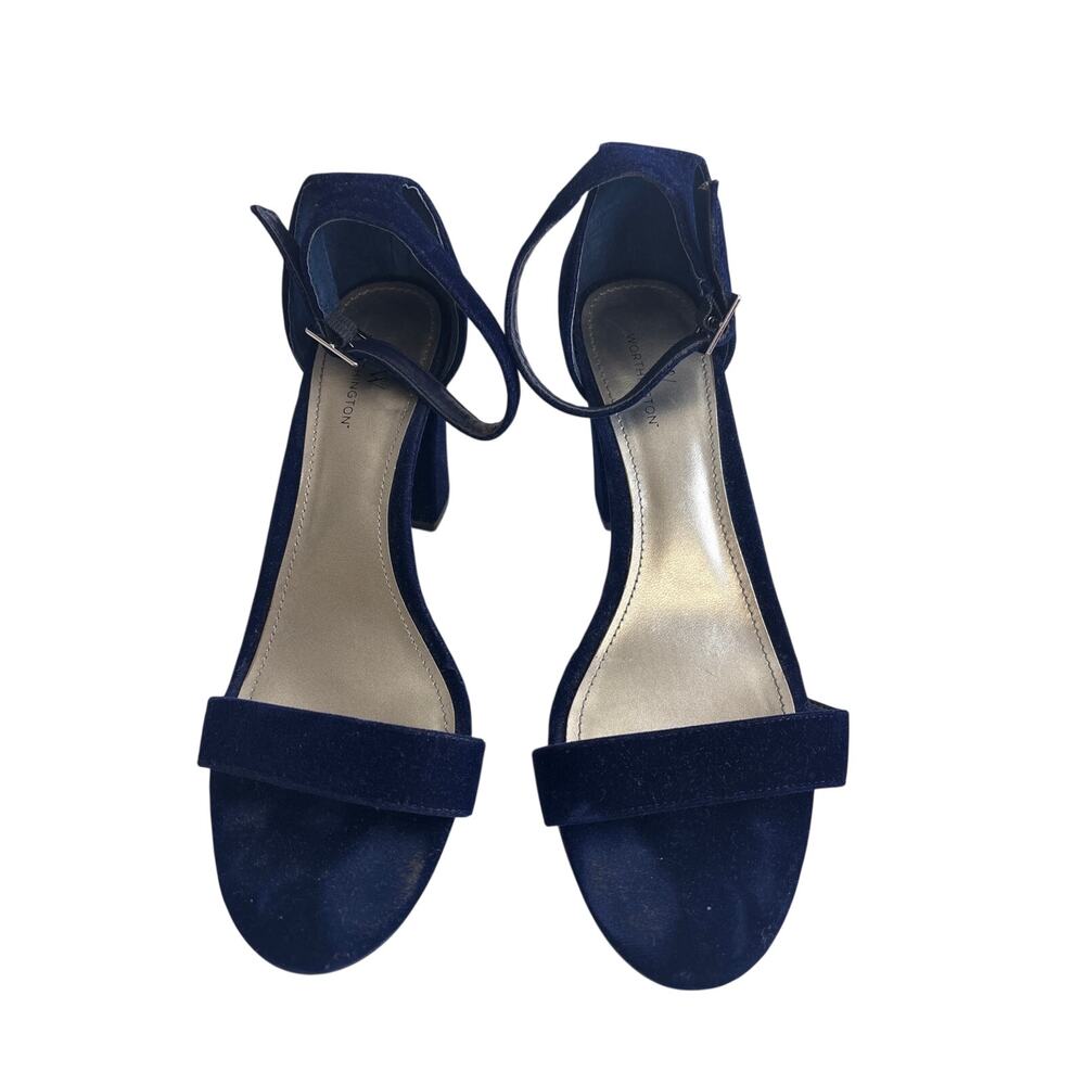 Worthington Navy Blue Block Heel Sandals Ankle Strap Size 8.5
